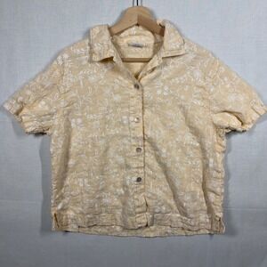 Vintage 90s Clio Shirt Womens Small Linen Floral Texture Made in USA Cottagecore